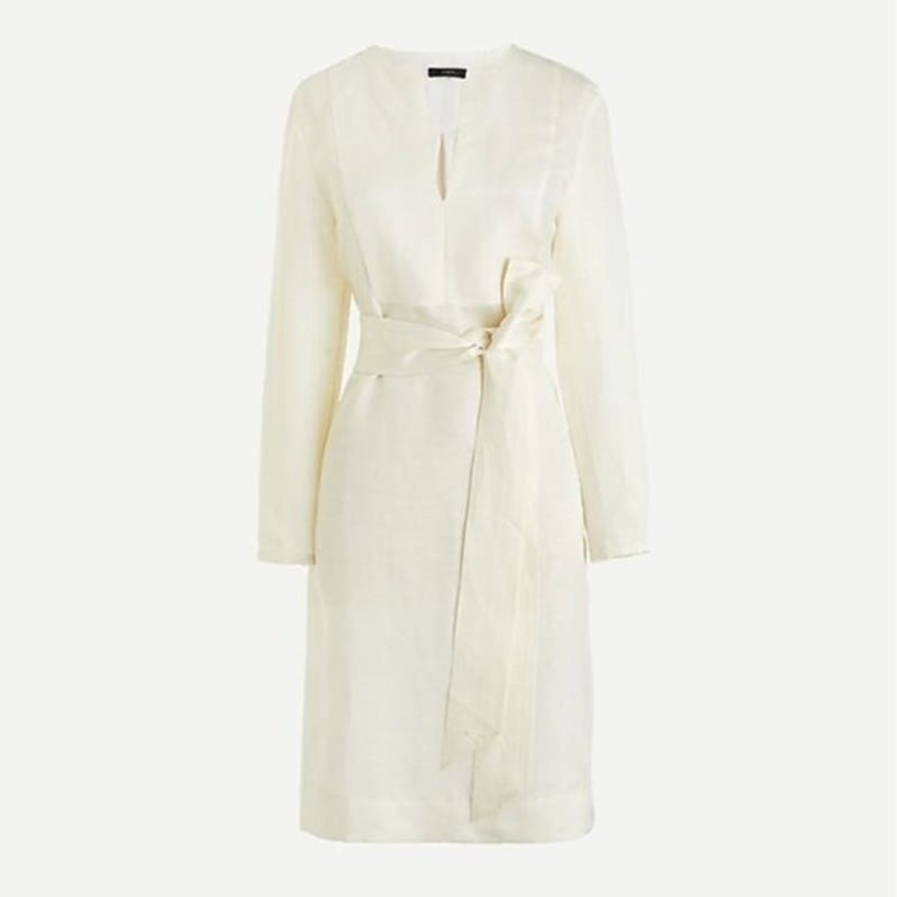NWT J.CREW Ivory Linen Blend V Neck Dress Size Small casual comfort everyday